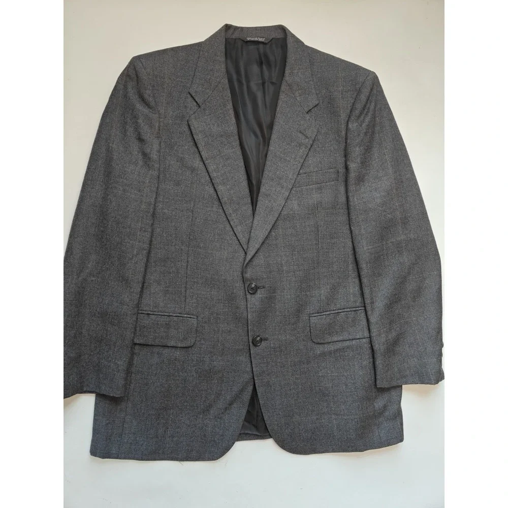 Bespoke 40R Gray Plaid Wool Blazer Mens 2 Button Sport Coat Made in USA M501
